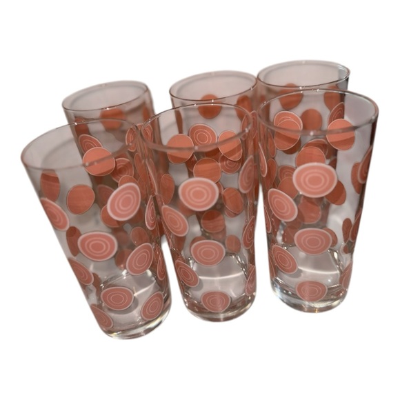 Homer Laughlin Fiesta Dots Circle Tumblers Set of 6 Peach /pink Dots Retired 6” - Picture 13 of 14